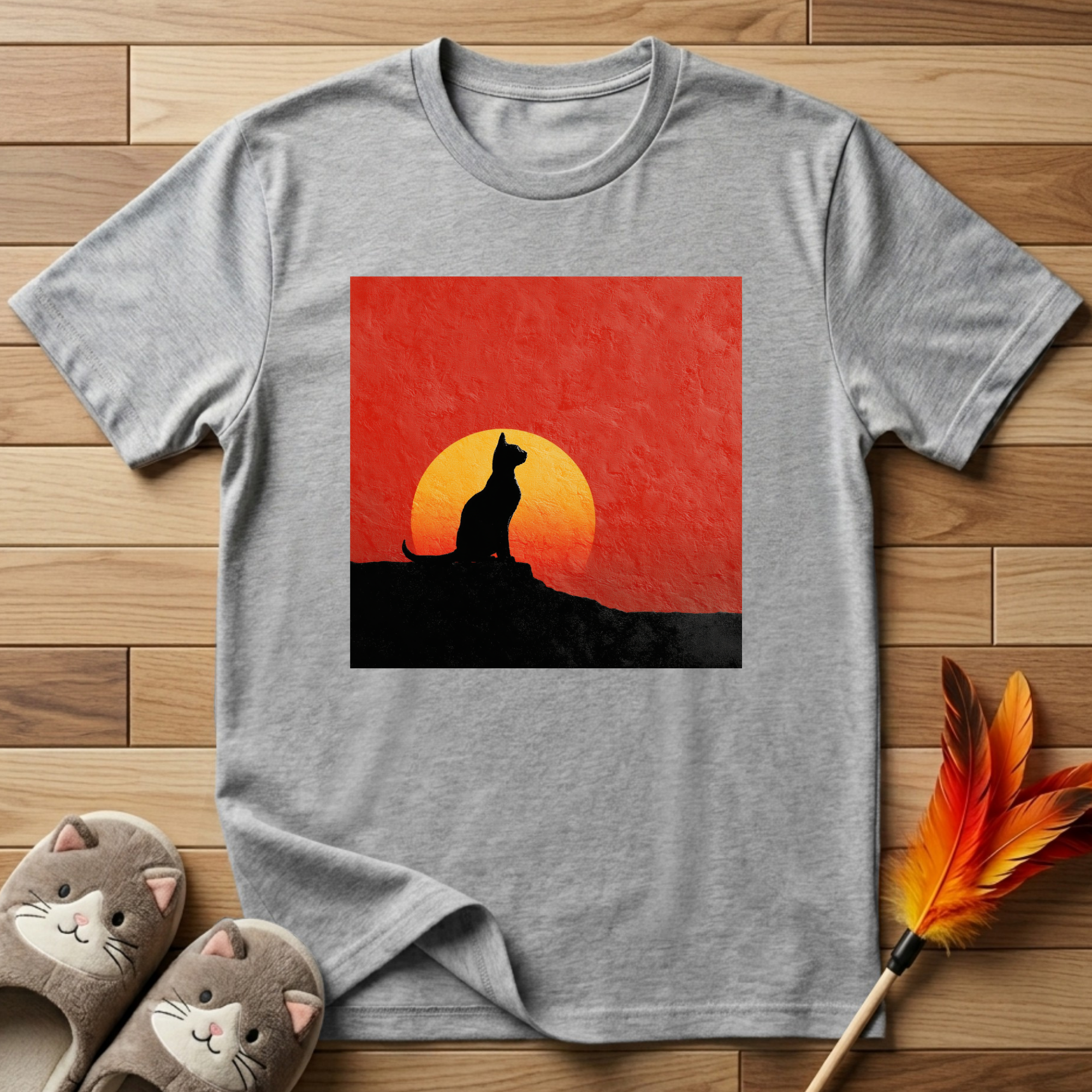 Cat Silhouette in Sunset T-Shirt