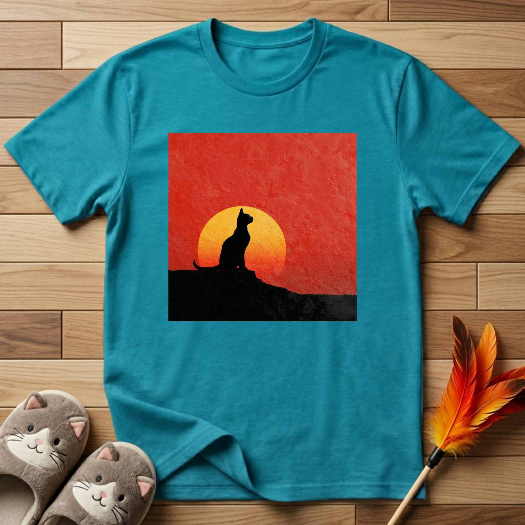 Cat Silhouette in Sunset T-Shirt