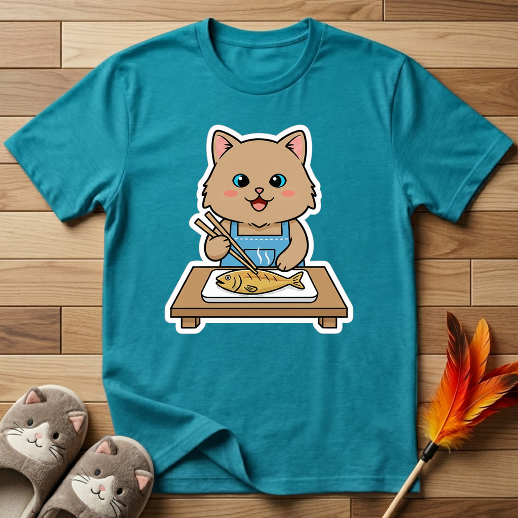 Brown Cat With Chopsticks T-Shirt