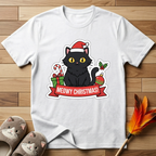 Meowy Christmas (Black Cat) T-Shirt