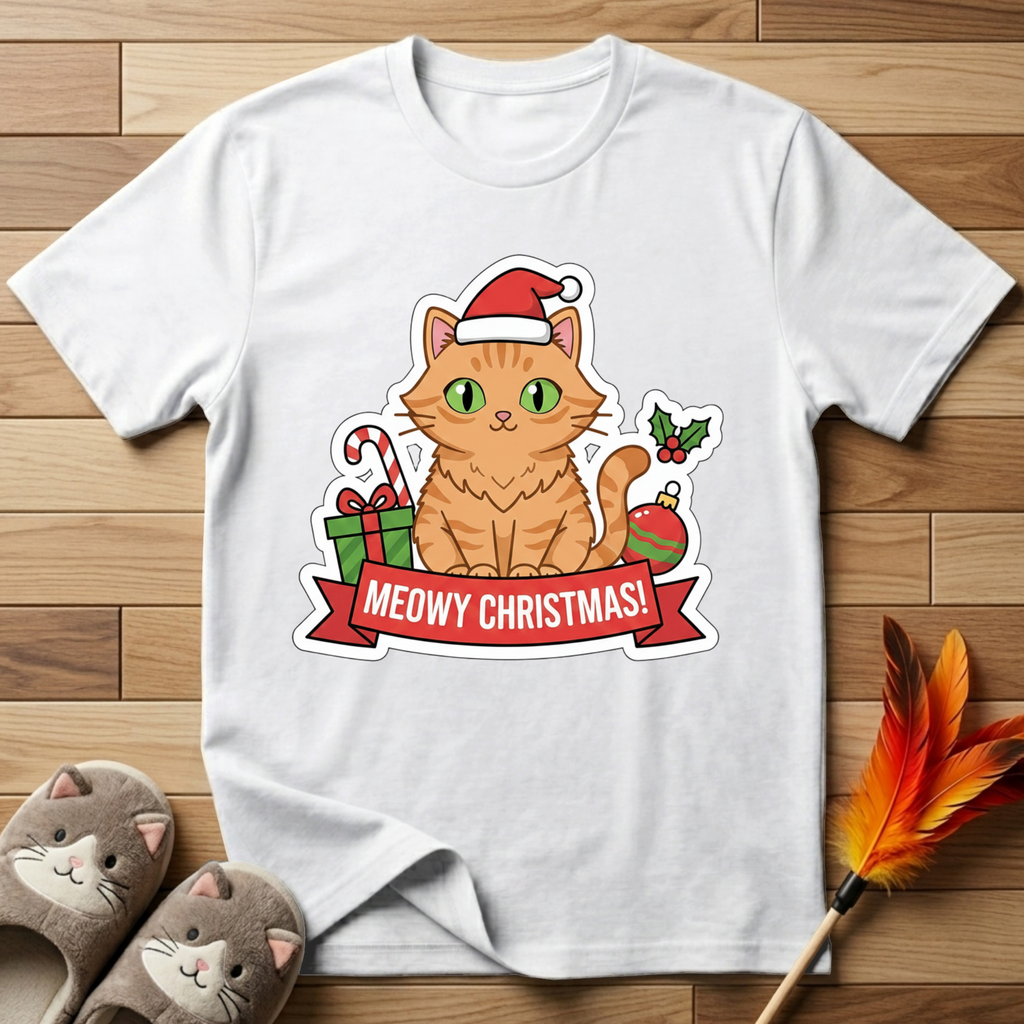 Meowy Christmas (Orange Cat) T-Shirt