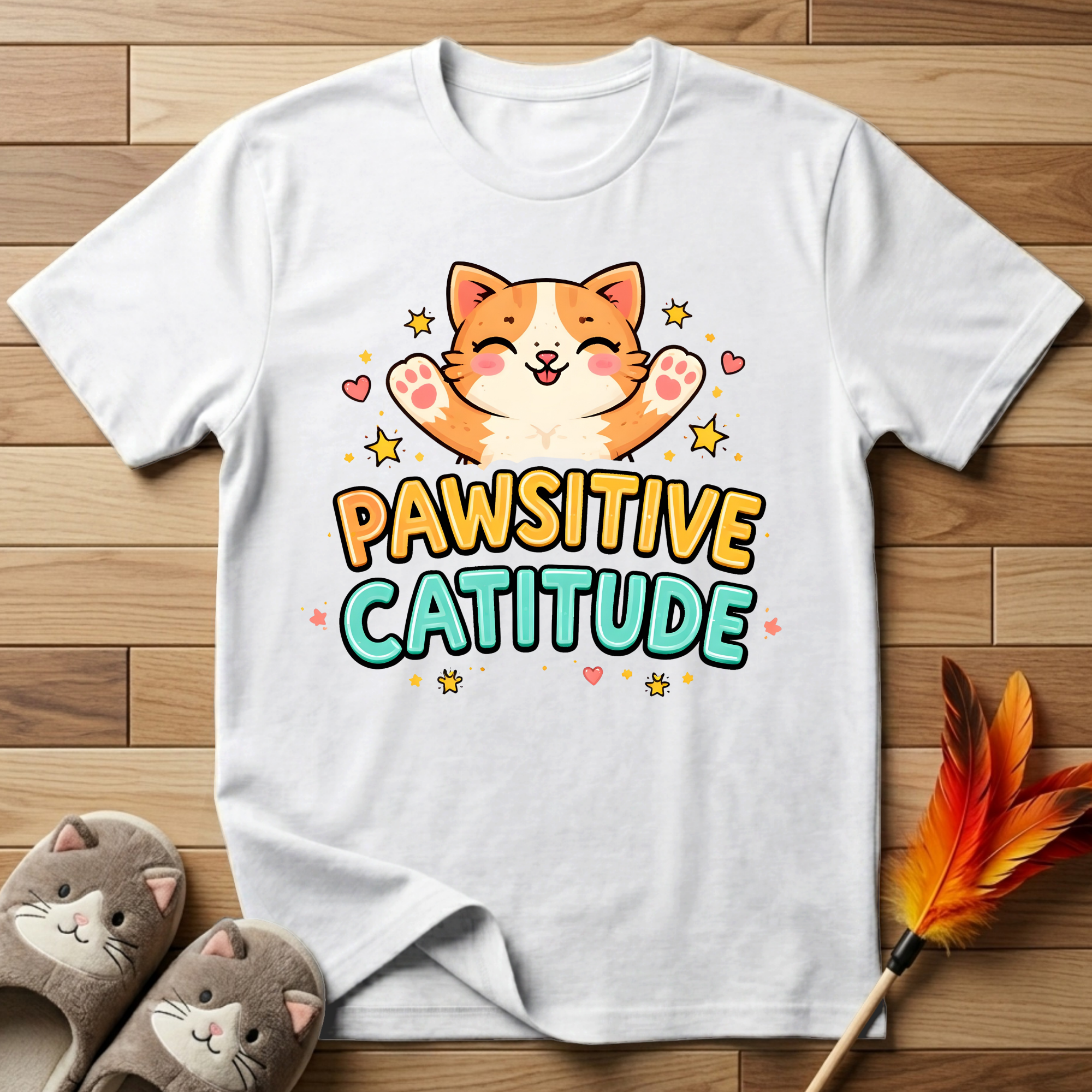 Pawsitive Catitude (Outstretched Arms) T-Shirt