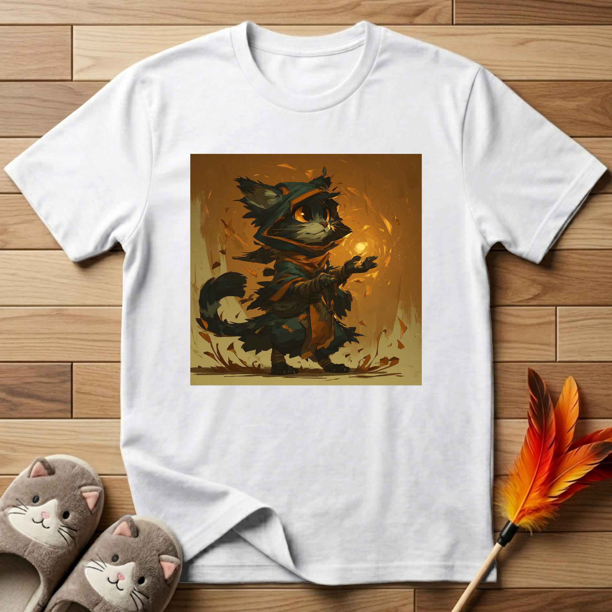 Mystic Cat with Orange Fireball T-Shirt