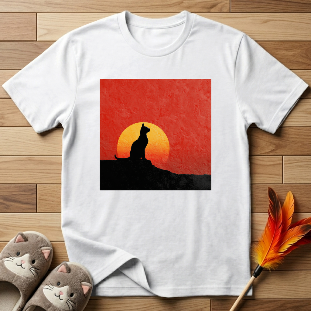 Cat Silhouette in Sunset T-Shirt