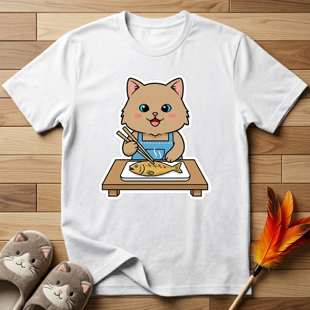 Brown Cat With Chopsticks T-Shirt