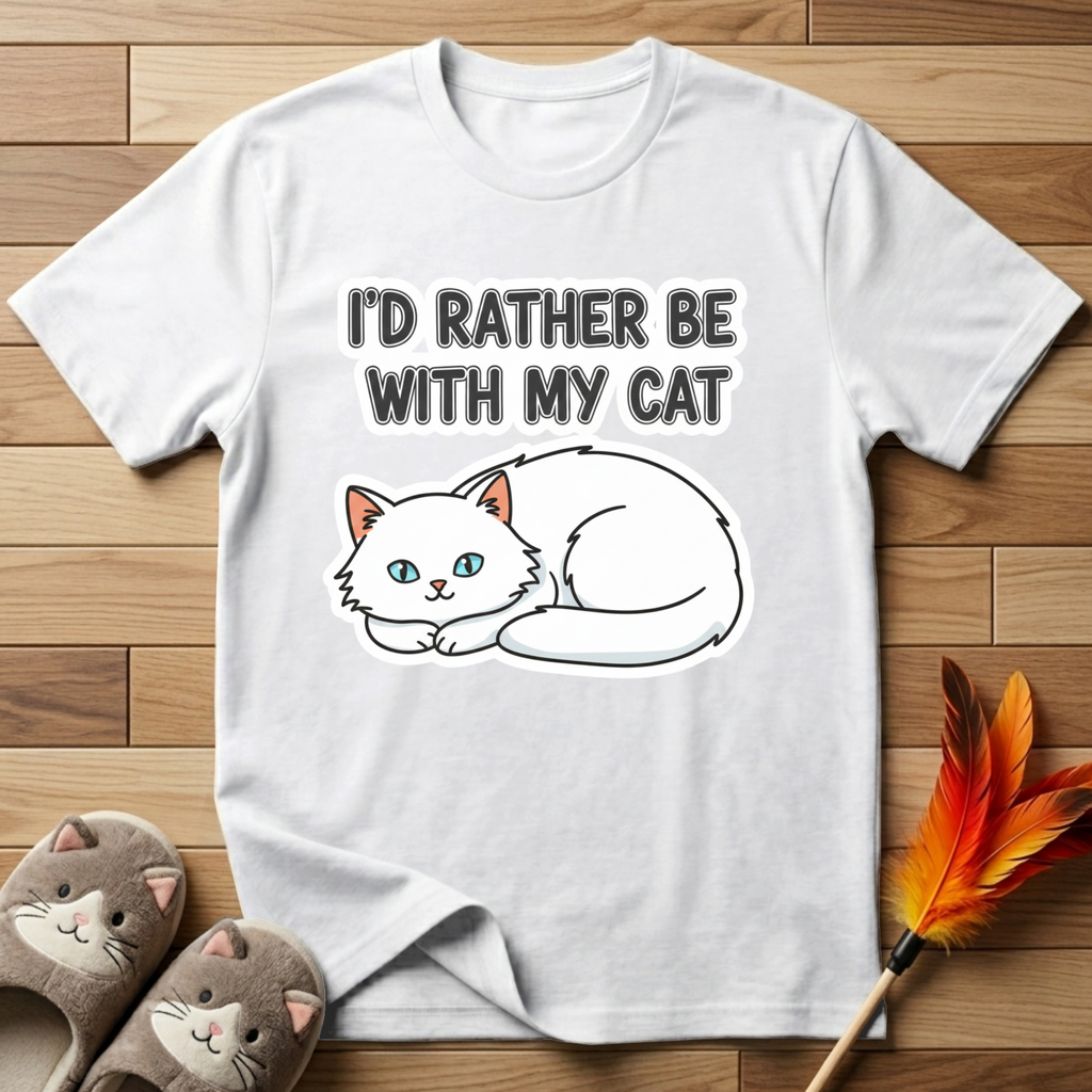 I'd Rather Be With My Cat (White Cat) T-Shirt