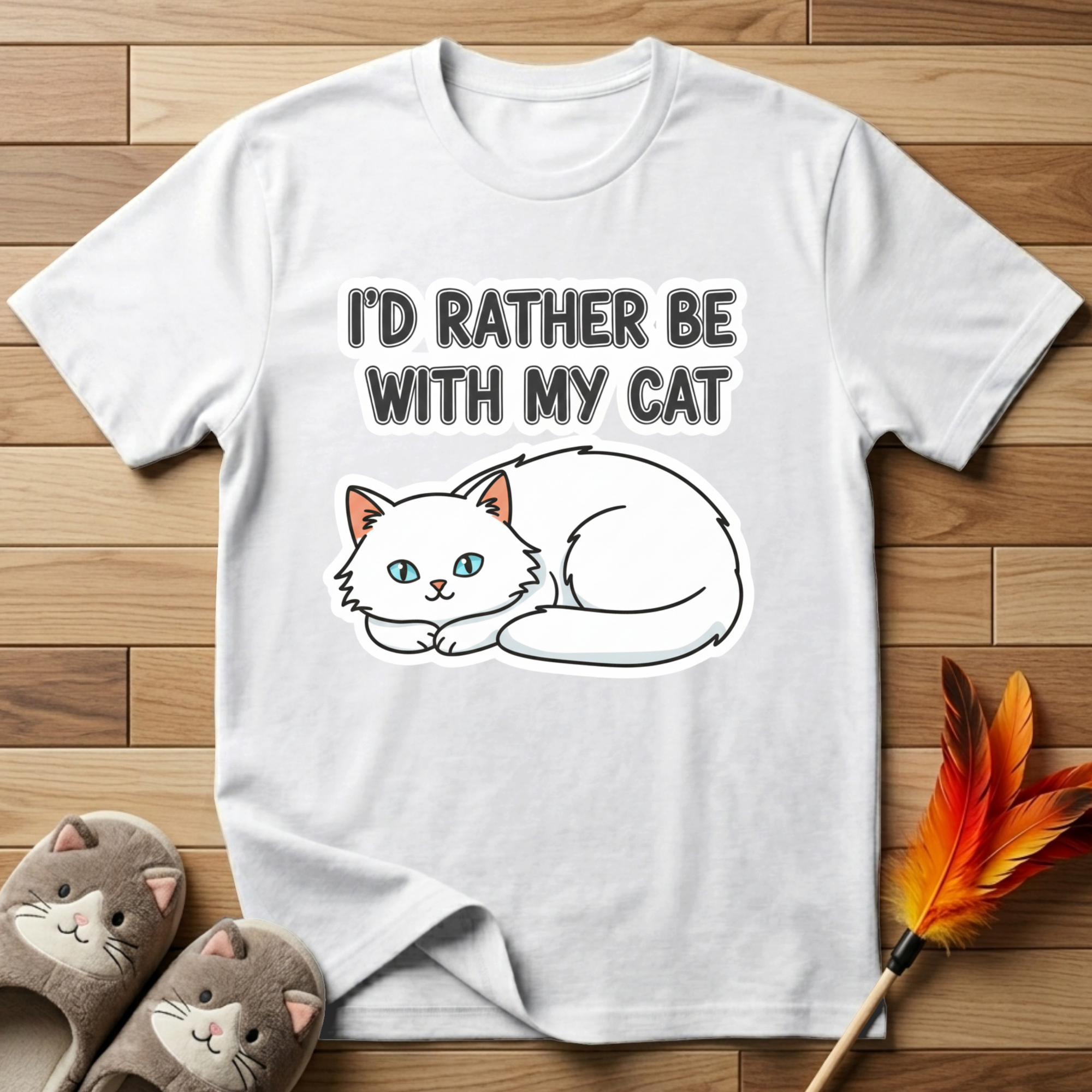 I'd Rather Be With My Cat (White Cat) T-Shirt