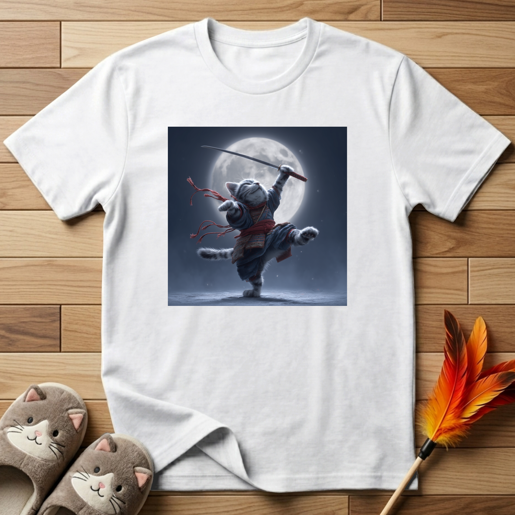 Samurai Cat and Moon T-Shirt