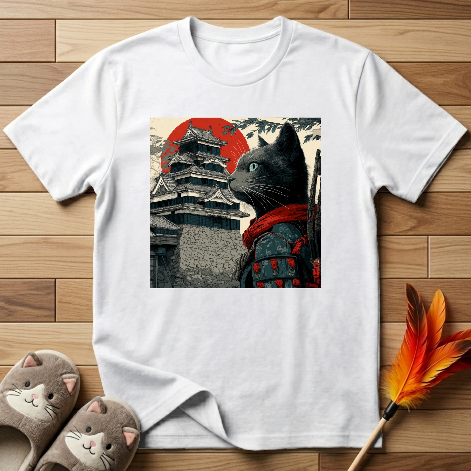 Cat in Front of Samurai Castle T-Shirt