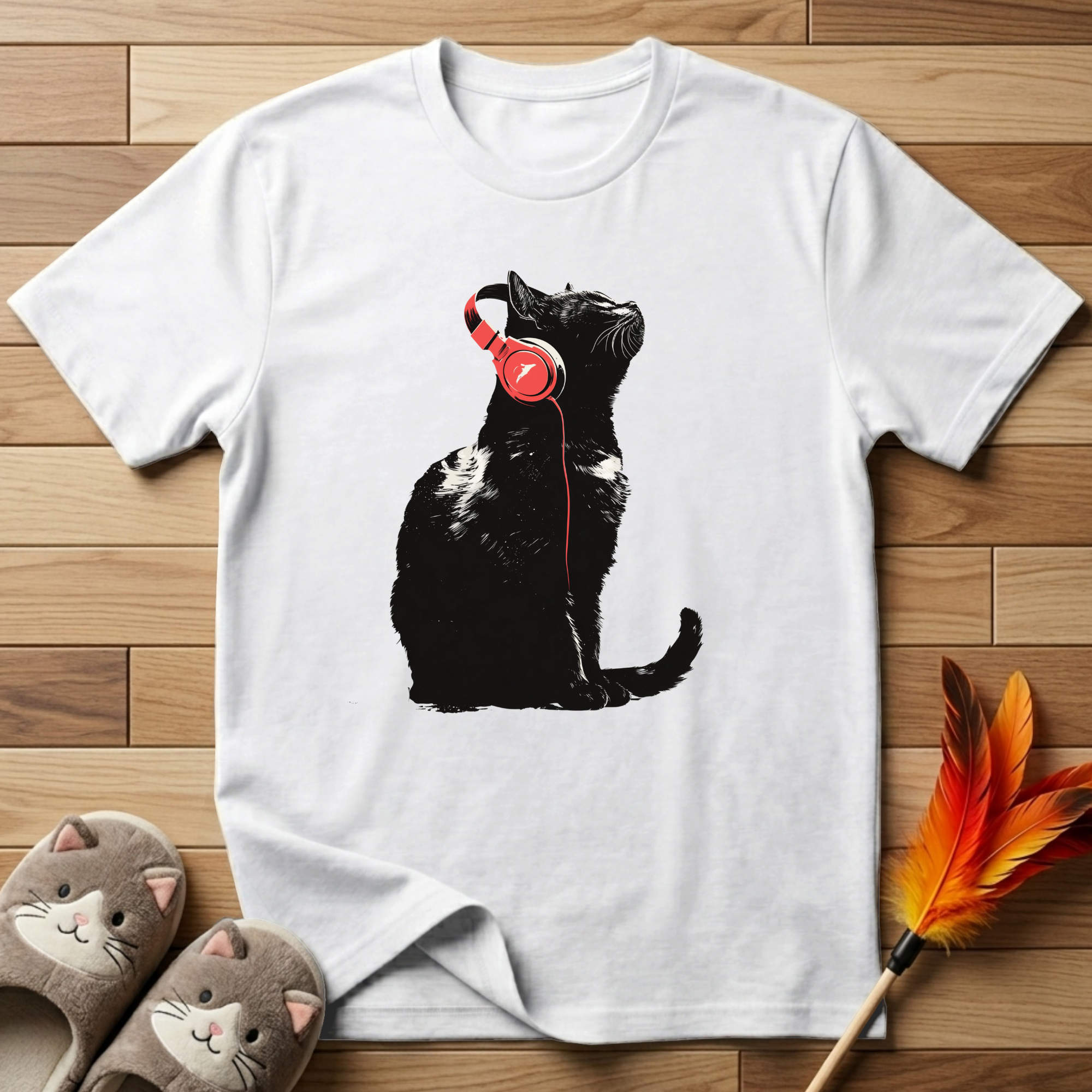 Cat With Red Headphones T-Shirt